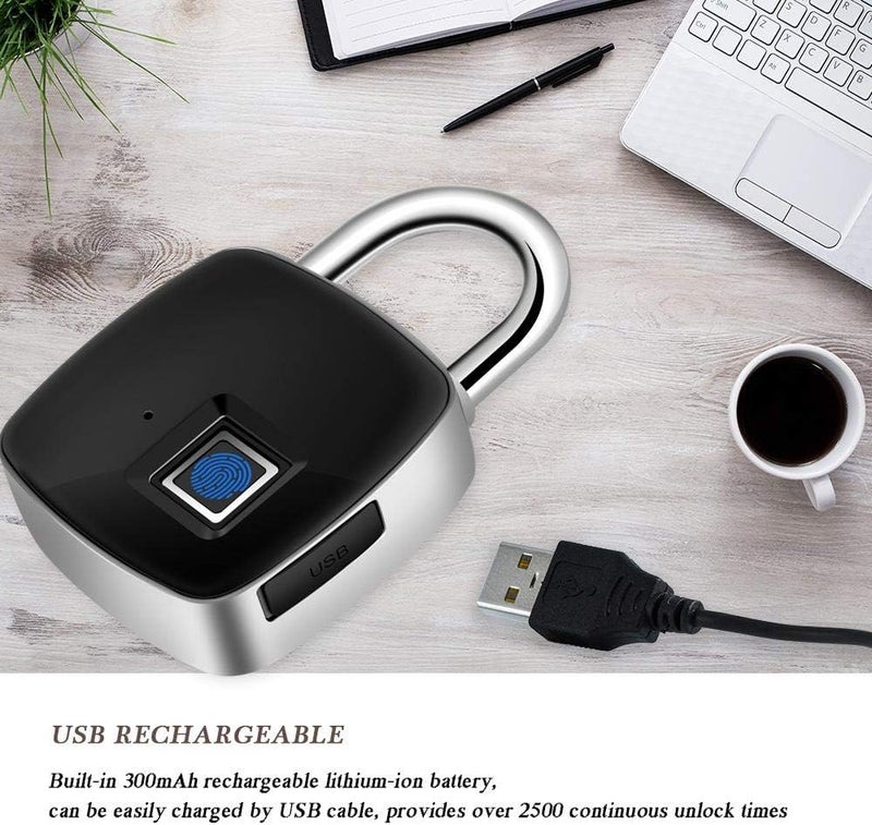 woobles Fingerprint Padlock, Smart Keyless Lock with Finger Print Recognition Security Touch Anti Theft Padlock ,IP65 Waterproof for Gym Locker, Suitcase, Cabinet Box Black - Image 4